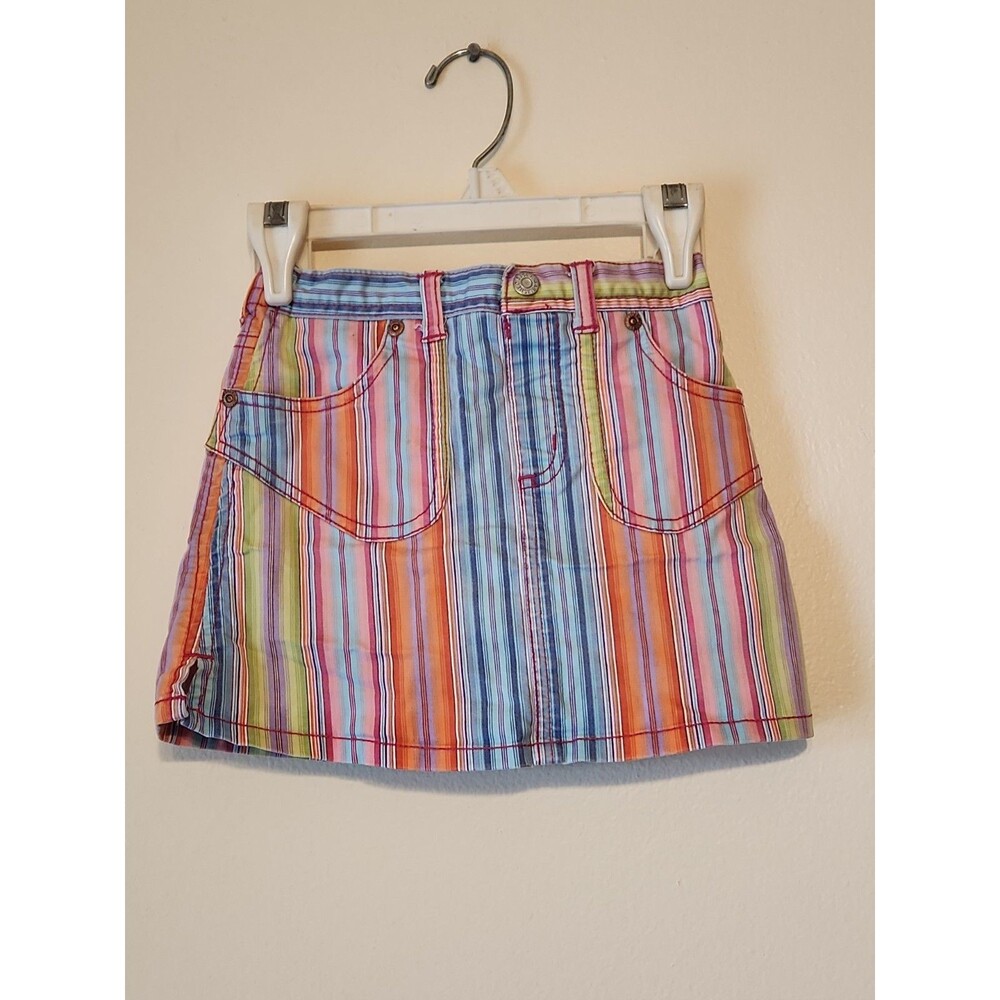 Vintage Children's Place Girls Size 4 Multi Pastel Striped Denim Mini Skort Y2K